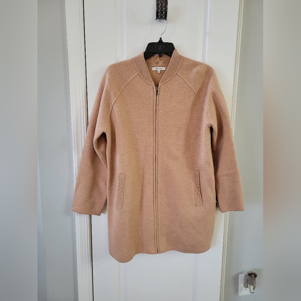 Madewell Bomber Sweater Jacket Zip-Front Wool Coatigan Bright Apricot Size Small